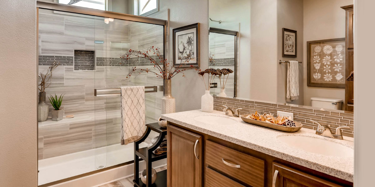 Slide Two Model Home Interior Bathroom Tastefully Decorated in Neutrals